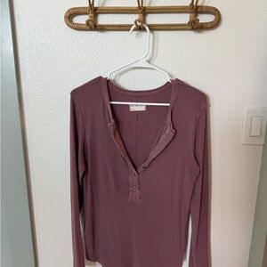 Free People Long Sleeve Button Henley Top - Mauve